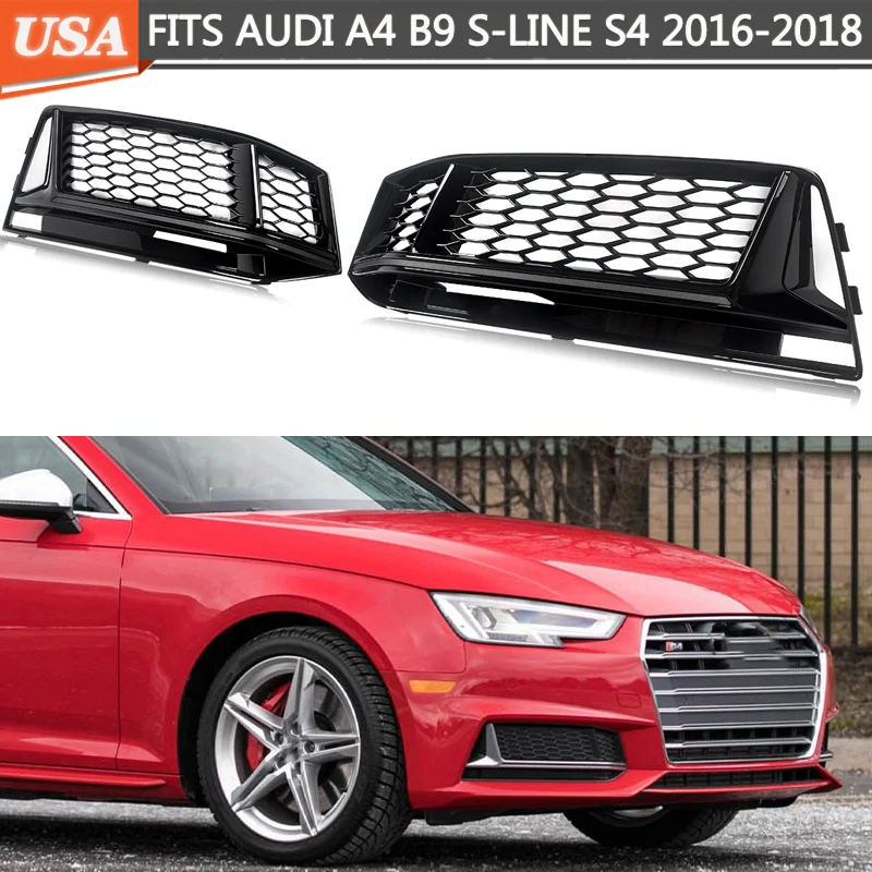 Für Audi A4 Nebelscheinwerfer-Gitter Kompatibel mit B9 S-LINE S4 Sport 2016 2017 2018 Wabenförmiges Nebelscheinwerfer-Gitter Nebellampenabdeckung Schwarz