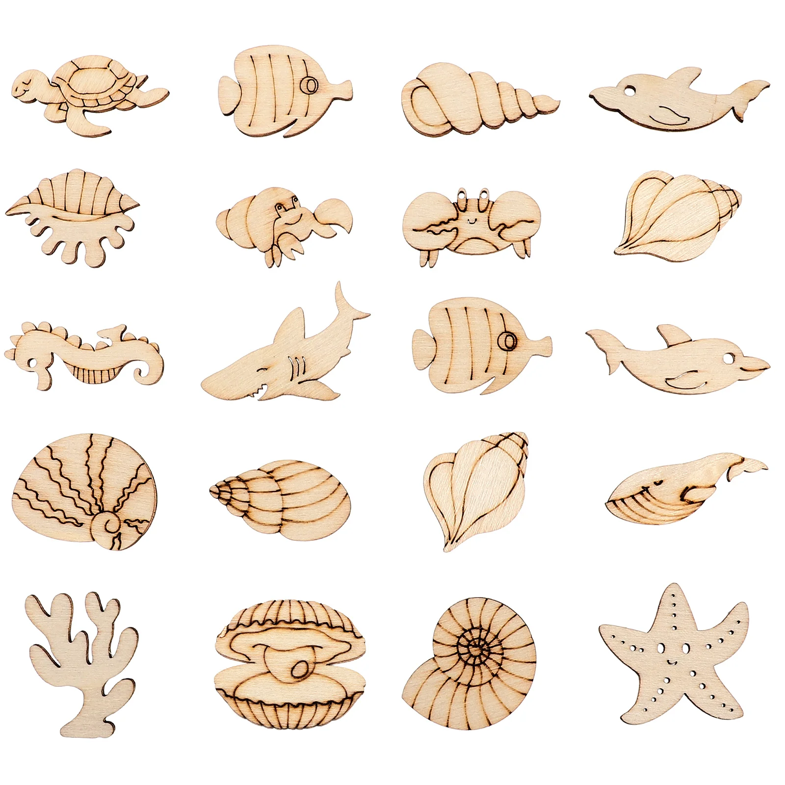 100 Pcs Unfinished Animal Cutout Wood Chips Marine Cutouts Graffiti Wedding Sea Life Wooden Handmade Painting Child