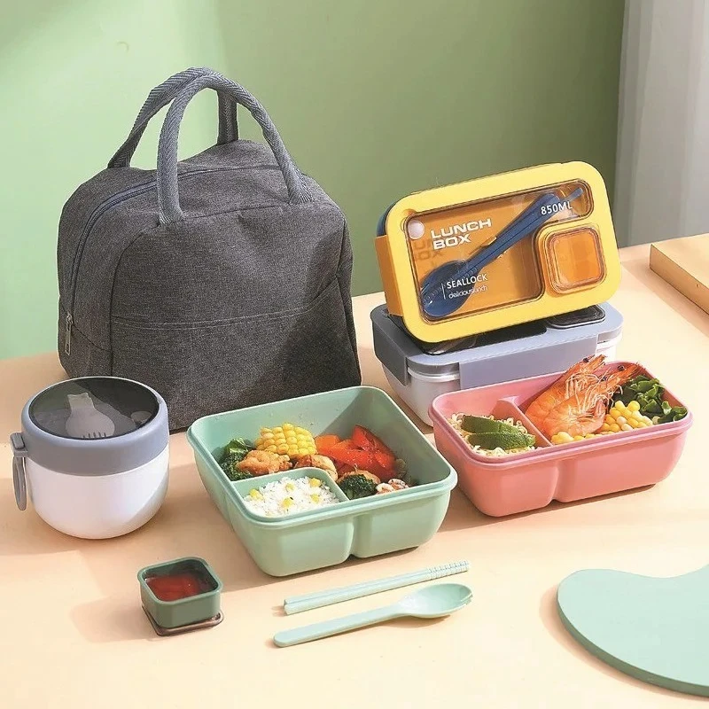 

3pcs Lunch Box Simple Food Storage Bags Portable and Leak Proof Storage Box with Lid and Thermal Bag for Outdoors Campus Office