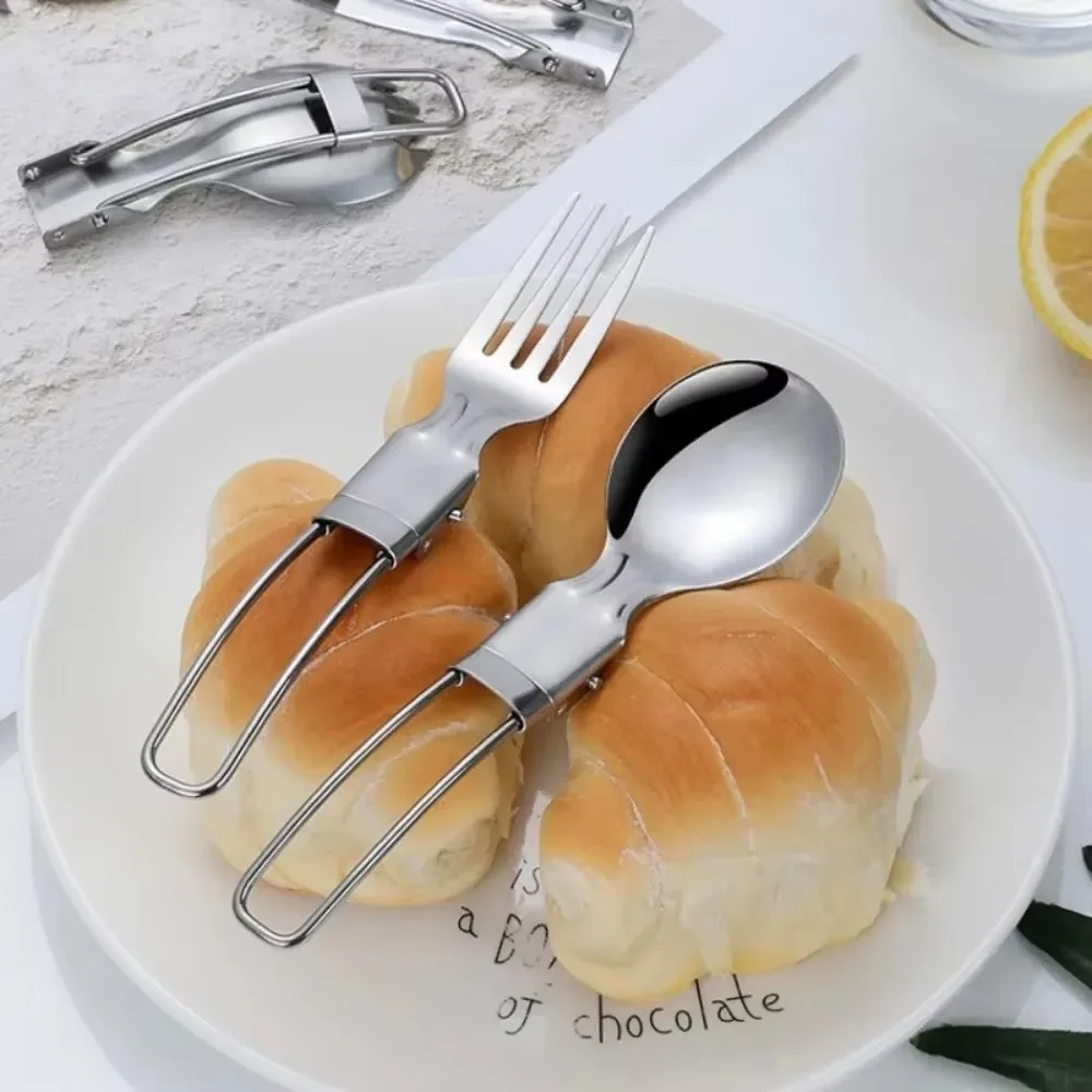 304 Stainless Steel Folding Spoon Folding Fork Chopsticks Set Camping Spoon Flatware Foldable Spoon Picnic Utensil