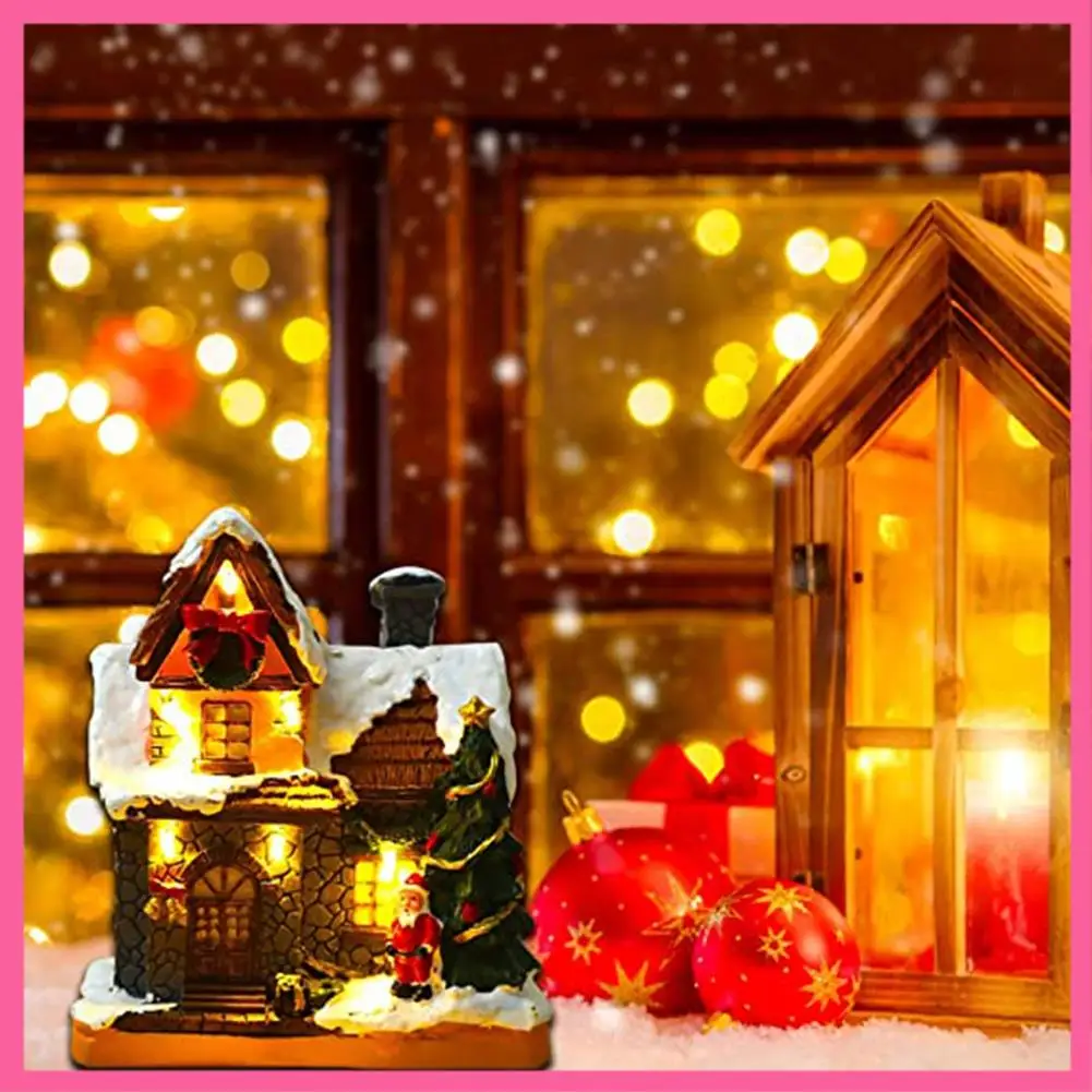 

HOT-Christmas Village Houses, Resin Christmas Village With Warm Light Battery Operate, Christmas Home Table Decor