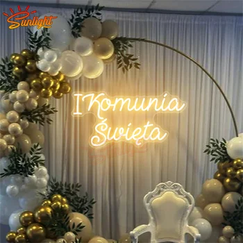 Sinal de néon personalizado para batismo, sinal de luz de comunhão sagrada com dimmer remoto para decoração de festa de batismo de aniversário, sinal de néon flexível de led