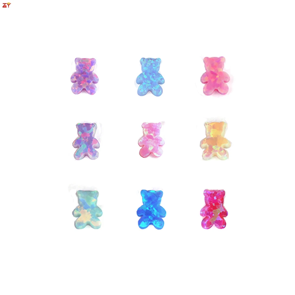 10pcs/Lot Tooth Gems Cute Teddy Bear Synthetic DIY Color Tooth Jewelry Double Flat Stick Dental Stone