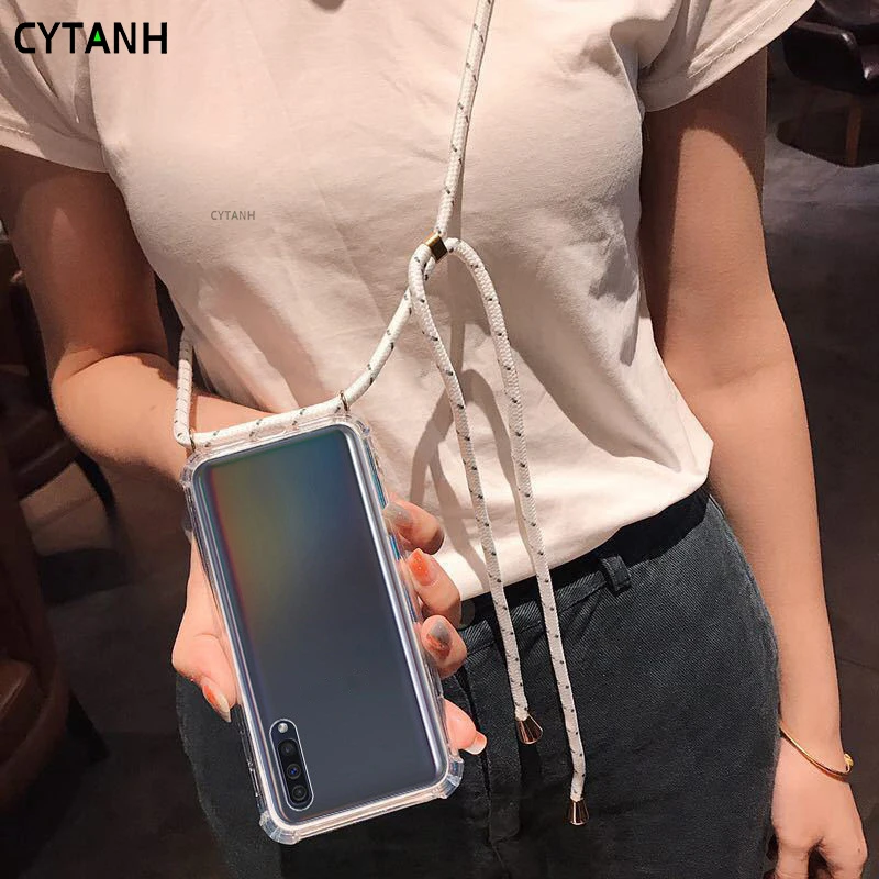 Luxury Phone Coque Case for Samsung Galaxy A10 A 10 A105F A105FN A105G Necklace Cord Lanyards with Rope Cover Fundas Bags Case