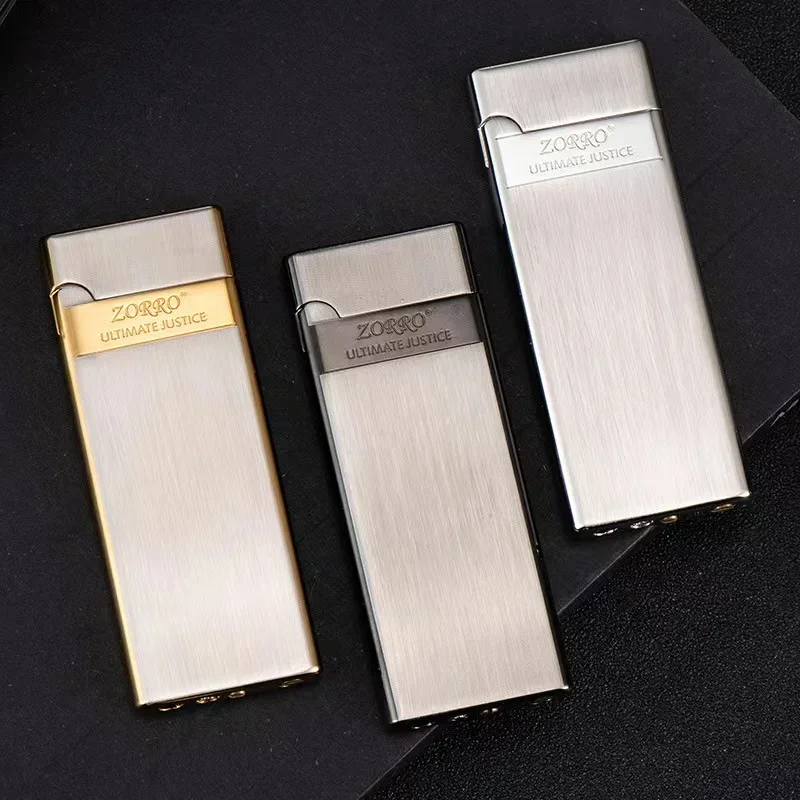 2024 New Zorro Brass Lighter Slim 5mm Inflatable Creative Grinding Wheel Portable Classic Windproof Lighter Smoking Men\'s Gift