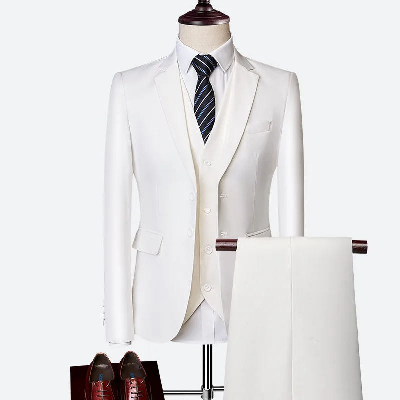 

Men's Slim Fit White 3-Piece Suit Notch Lapel Siqilong Formal Wedding Outfit Jacket Vest Pants for Special Occasions