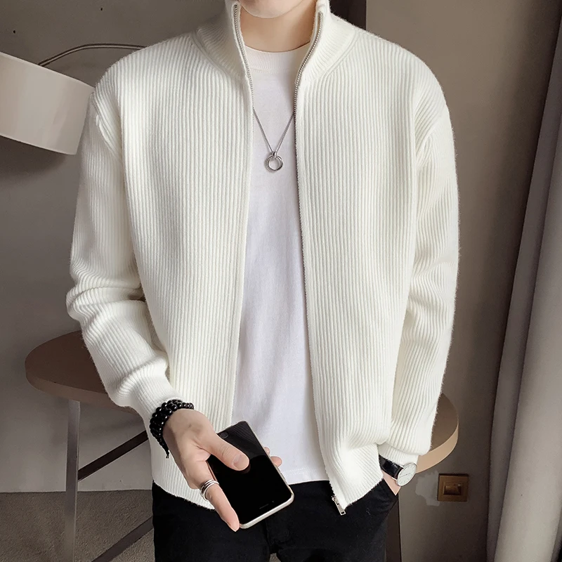 

Sli Slim Fit Zipper Knitted Sweater Coat for Men Stand Collar Open Cardigan Trendy Korean Brand Autumn Winter New Arrival