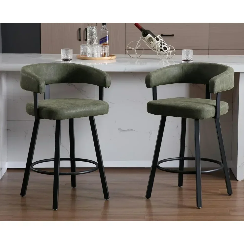 

25Inch Set of 4 Leather Barstools with Backs/Footrest Upholstered Counter Stools Comfy Bar Chairs for Dining Room/Kitchen Island