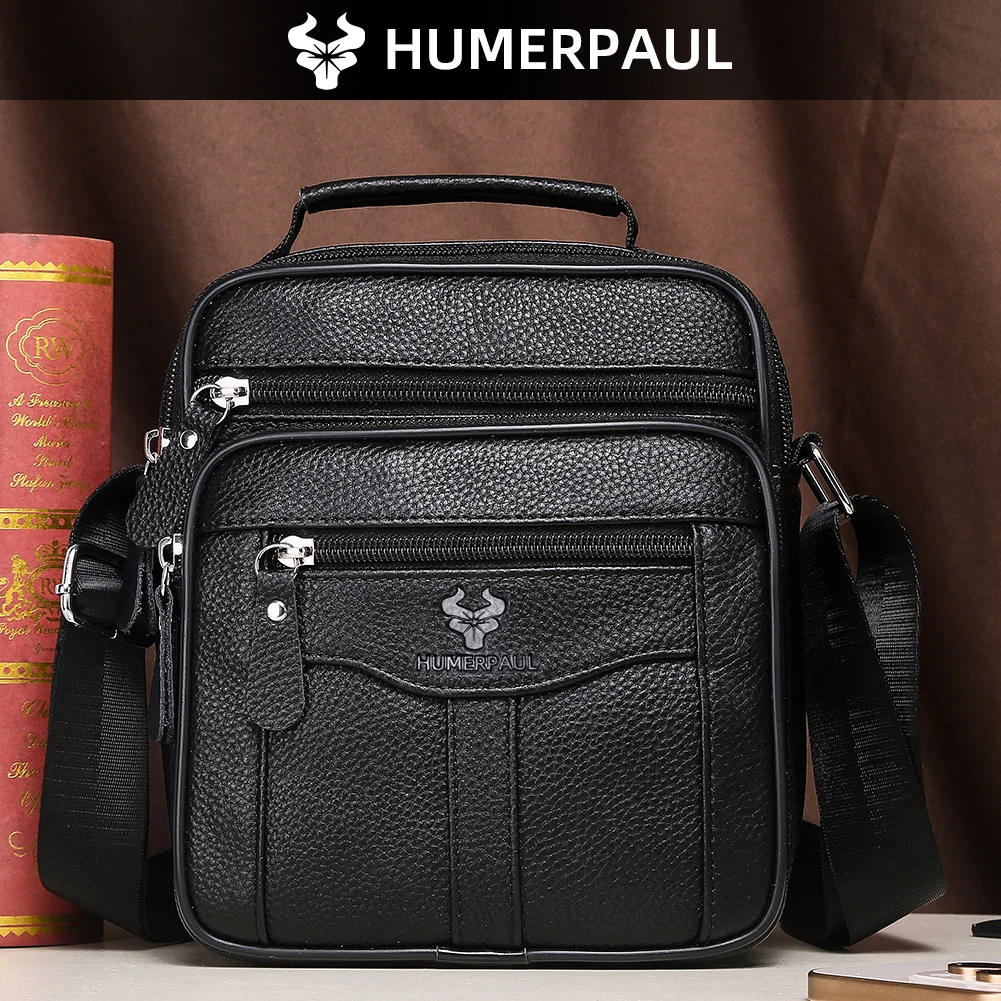

HUMERPAUL Retro Cowhide Leather Messenger Bag Men's Casual Shoulder Bags Small Luxury Brand Fashion Outdoor Sling Pack Quality