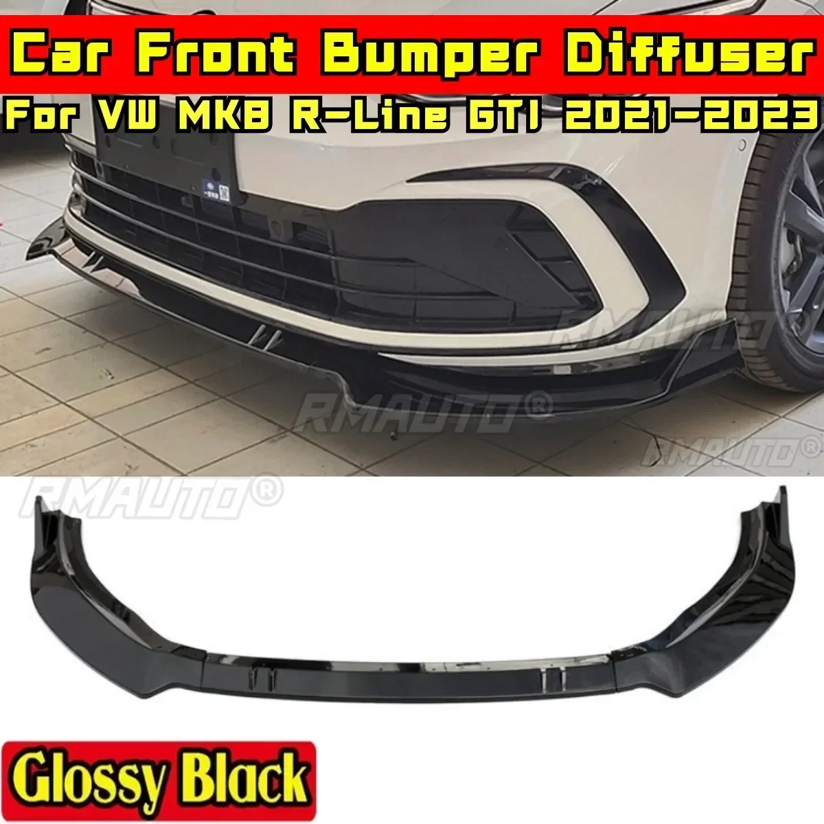 For VW Golf MK8 GTI R-Line 2021-2023 Body Kit Front Bumper Lip Carbon Fiber Look Sport Style Bumper Spoiler Car Accessories