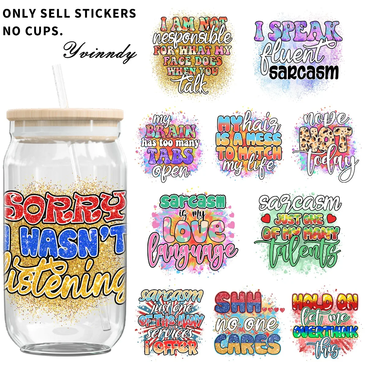 

5 шт., красочные спутниковые цитаты, УФ-бумага для переноса DTF, устойчивая к царапинам переводная бумага, подходит для чашек 16 унций, бутылок