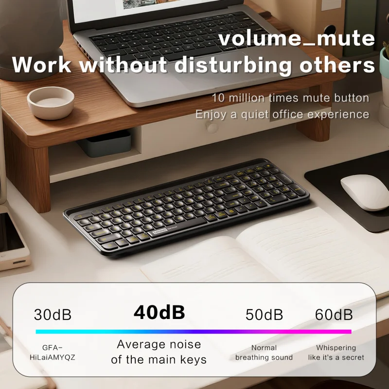 لينوفو K550 Keyboard-105Key، 2.4G وبلوتوث ثنائي القناة، وزر كتم الصوت، ومفاتيح وظائف الوسائط المتعددة، للاستخدام المكتبي للألعاب