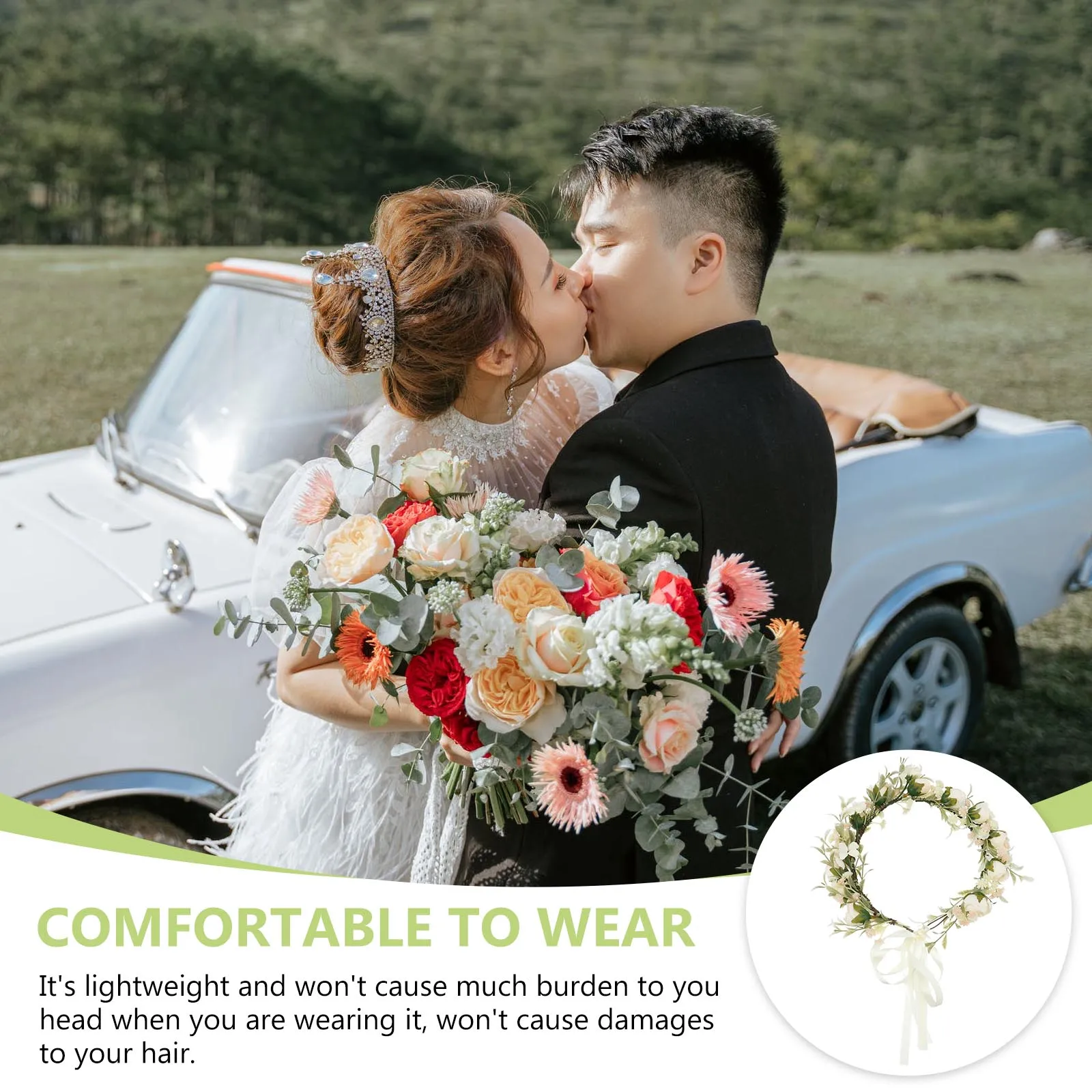 

Wreath Tiara Wedding Accessory Bride Headb Adjustable Female Decor Prom Bohemian Lightweight Durable Plastic Fabric Elegant