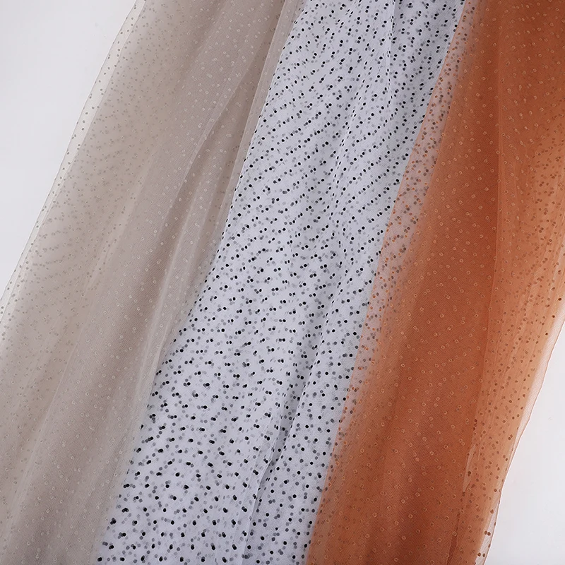 

5Yards Black Grey Flocked Polka Dots Mesh Tulle Fabric High Quality Bridal Dress Wedding Decoration Puff Skirt Net Lace Fabric
