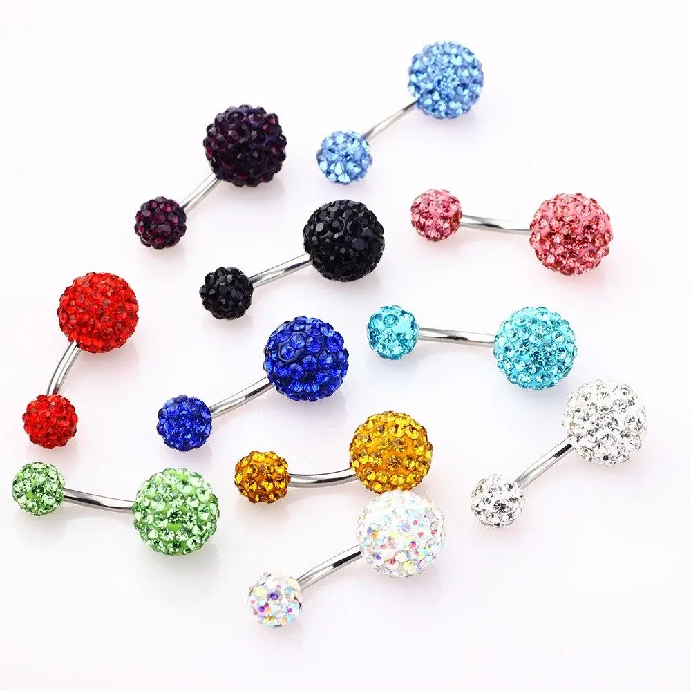 Crystal Balls Body Piercing Jewelry 8/10mm Belly Bar Navel Ring Stainless Steel Belly Button Ring