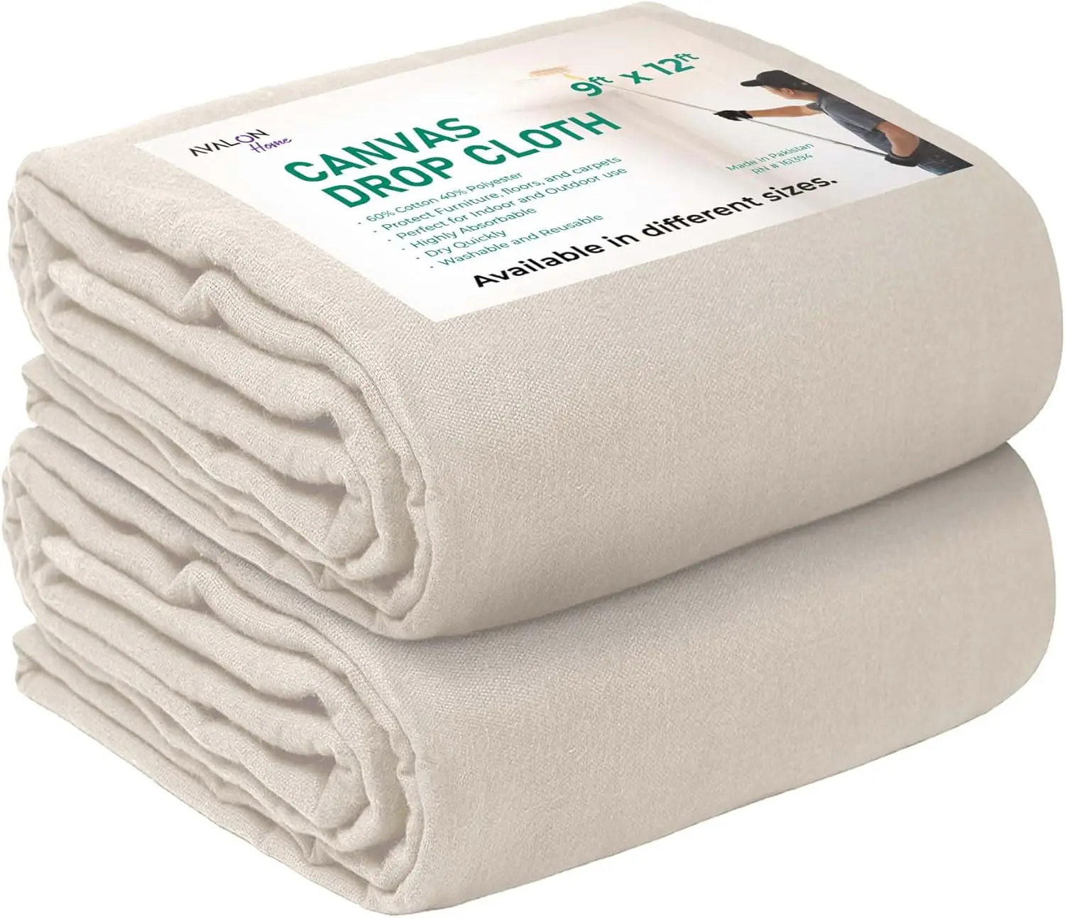 

9x12 Feet Canvas Drop Cloth Pack of 2 - All Purpose Recycled Cotton Tarps for Painting and Protection