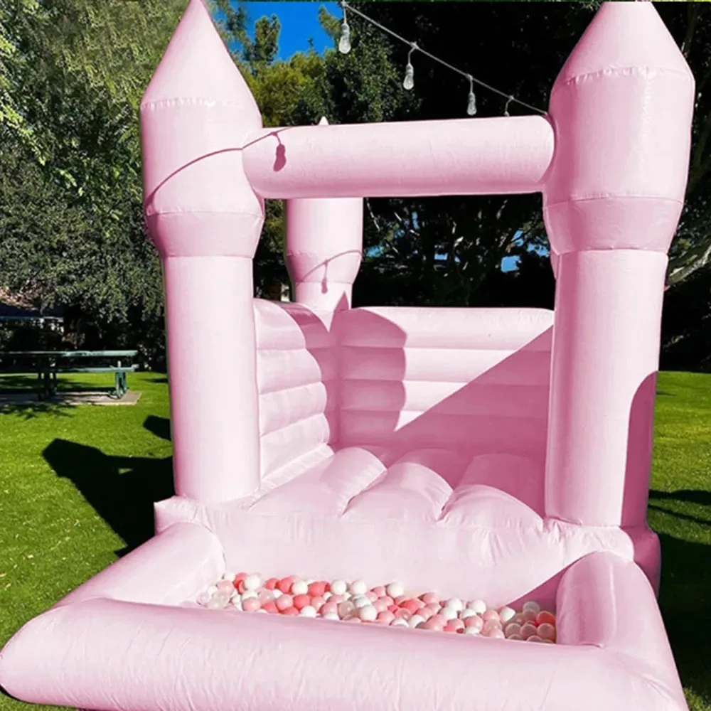 

wholesale 10ftx8ft Pastel kids inflatable white bounce house with ball pit bouncer moonwalks jumping bouncy castle soft