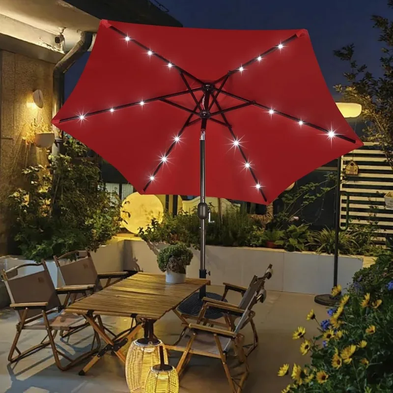 7.5 ft Solar Umbrella, 18 LED Lighted Patio Umbrella, Table Market Umbrella