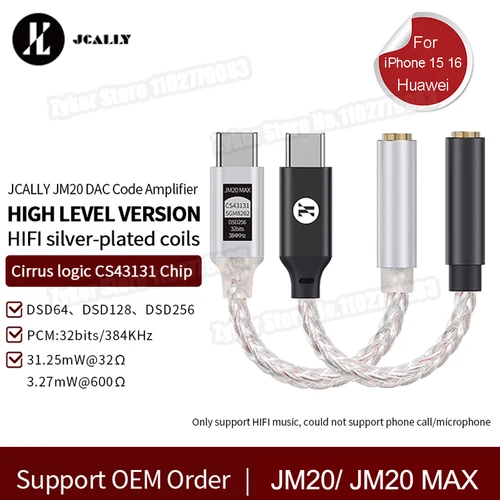 Imagen 1 del producto JCALLY JM20 Max CS43131 tipo C a 3,5mm HiFi DAC JM20 decodificación de Audio Digital USB C adaptador de amplificador de auriculares para Android iPhone 15 16