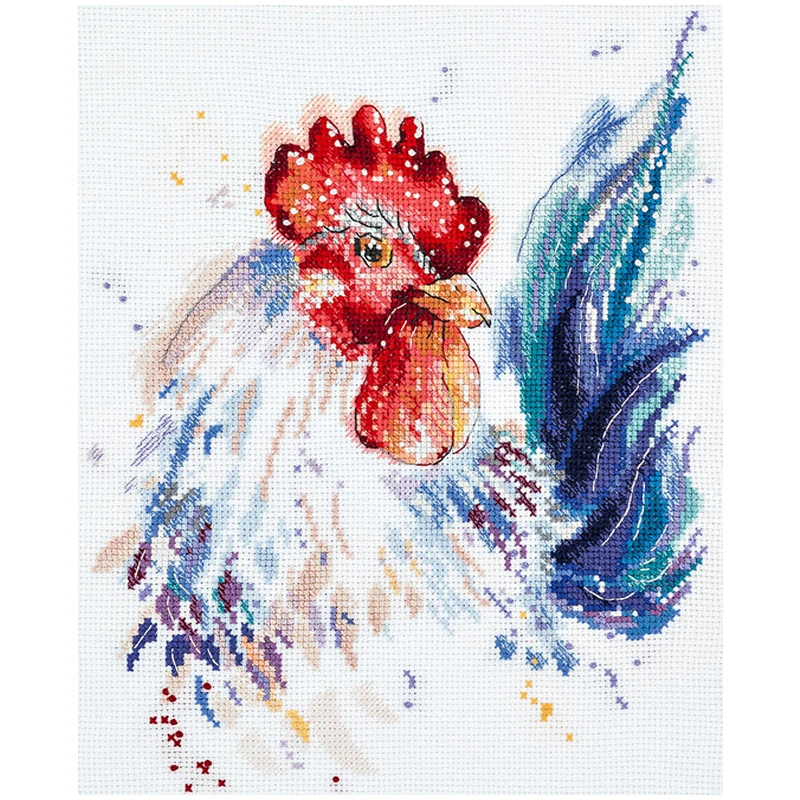 Top Quality Beautiful Counted Cross Stitch Kits Embroidered Home Decoration Dawn Messenger，Watercolor Rooster Panna PT-1858