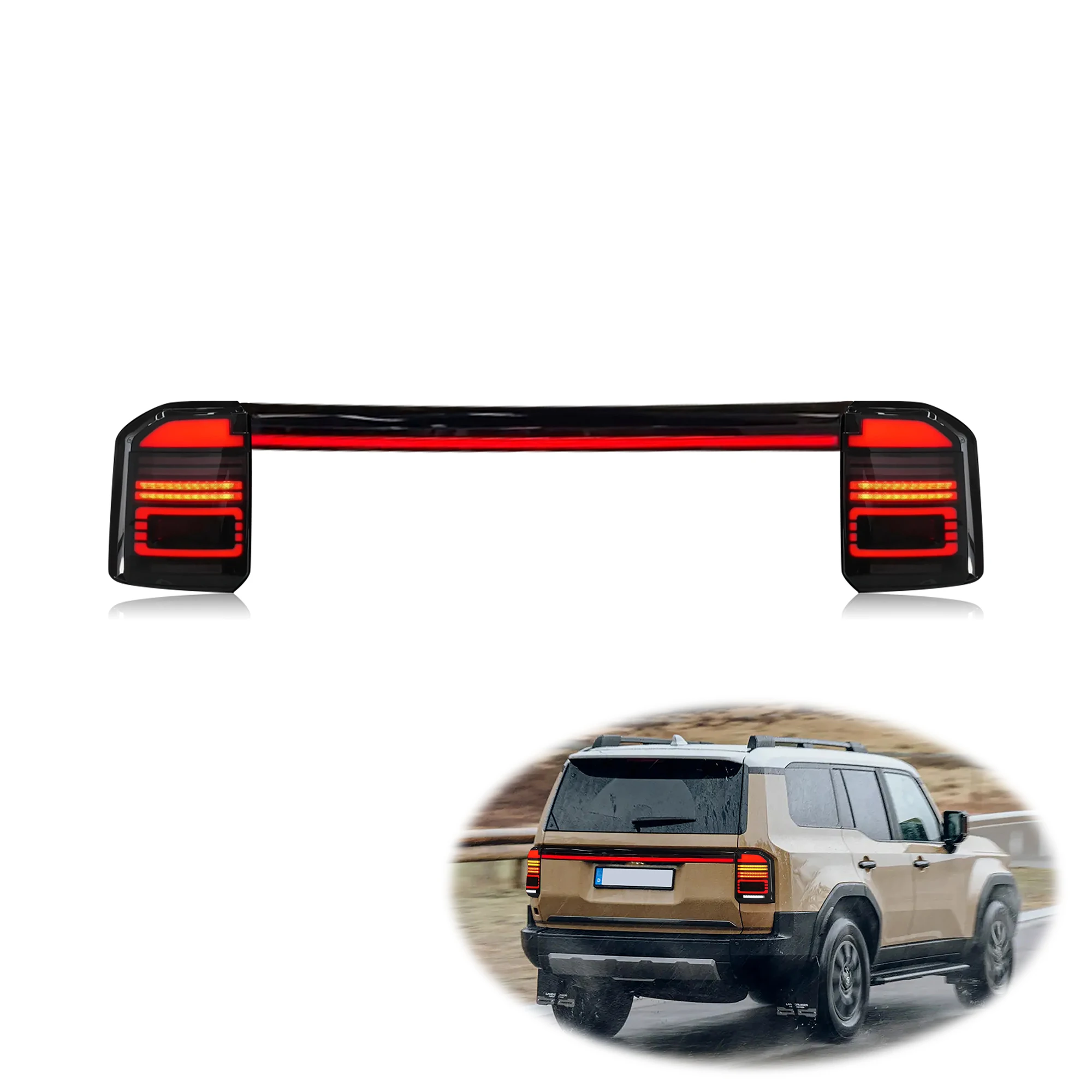 

DKmotion Waterproof Rear LED Tail Lamp For Toyota Land Cruiser Prado LC250 2024 Turn Signal LED Tail Lights Spoiler Middle
