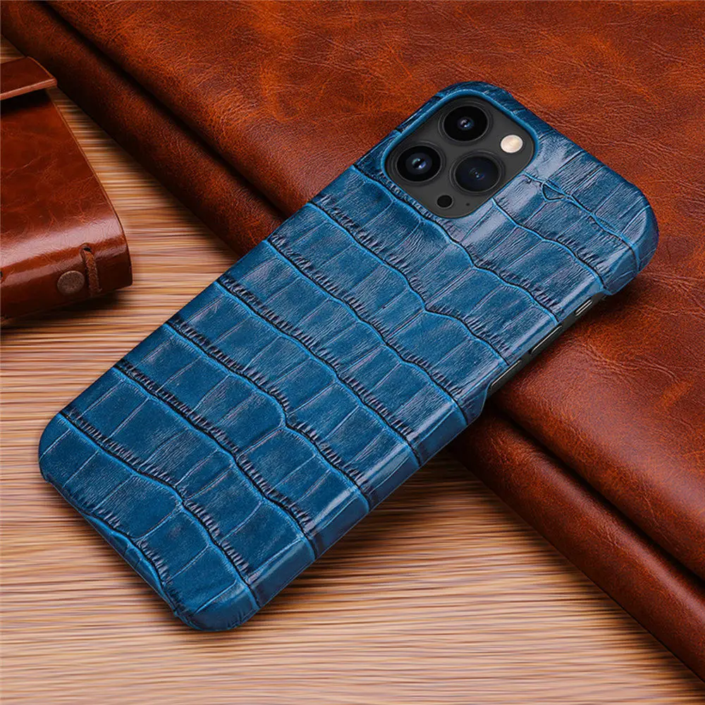 Capa de crocodilo de couro genuíno para iPhone 14 15 16 Pro Max Business Cover