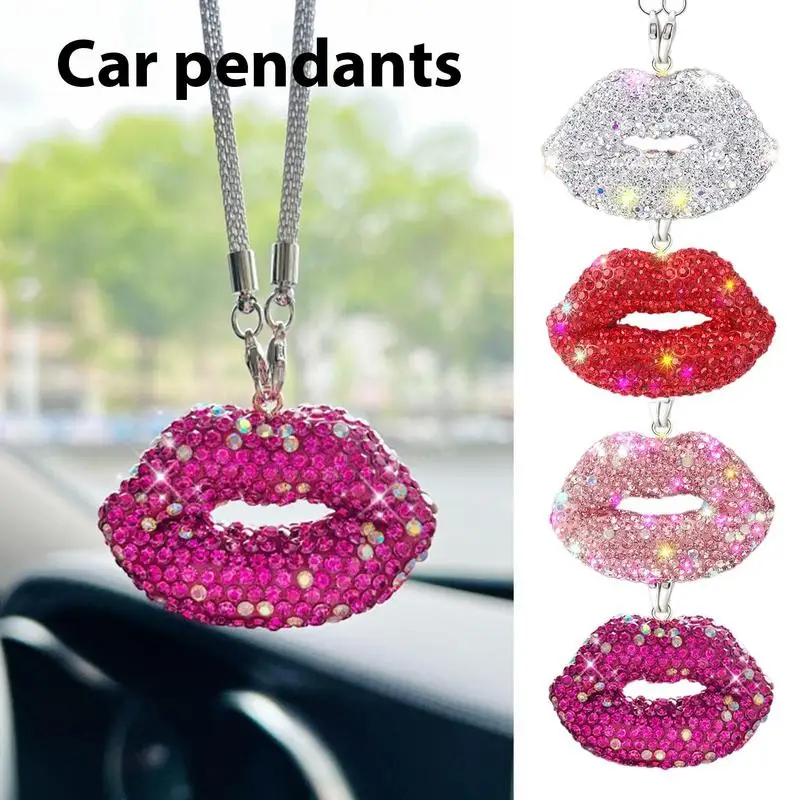 Auto Rearview Mirror Pendant Lips Shape Shiny Car Interior Sparkling Rhinestone Decoration Hanging Car Mirror Pendant For Home