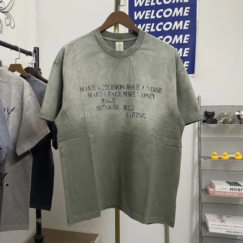 

Ретро American Waed adient с буквенным принтом Heavyweight High Street ex Hip Hop Свободный круглый Ne ort Sve T irt