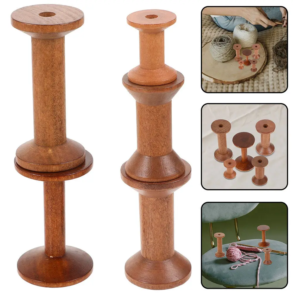 7Pcs Wooden Thread Spools Vintage Empty Wood Bobbins Sewing Thread Holder for DIY Craft Embroidery Organizer Yarn Sewing Spool