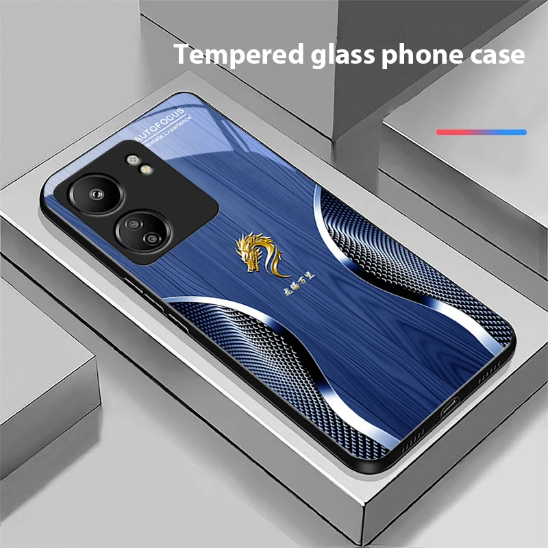 Wooden Dragon Black For Xiaomi Redmi 13C Note13 12 Pro Plus 5G Note 9 13T Pro POCO X6 F5 F6 Black Tempered Glass Phone Case
