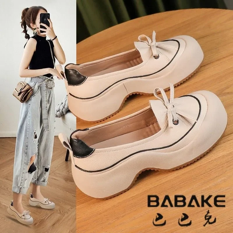 

Shallow mouth heightening autumn single shoes 2024 new versatile retro casual platform shoes