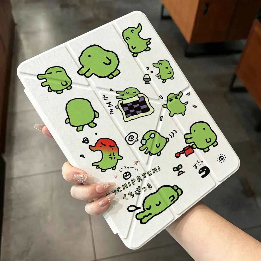 Cute Green Kuchipatchi For iPad mini Air Pro 13 12.9 11 10.9 10.5 10.2 9.7 8.3 7.9 inch 5 6 7 8 th Pen slot Tablet Case