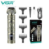 VGR New Professional Hairdresser Electric Hair Clipper LCD Digital Display Vintage Oil Head Pusher Electric Hair Trimmer for Men