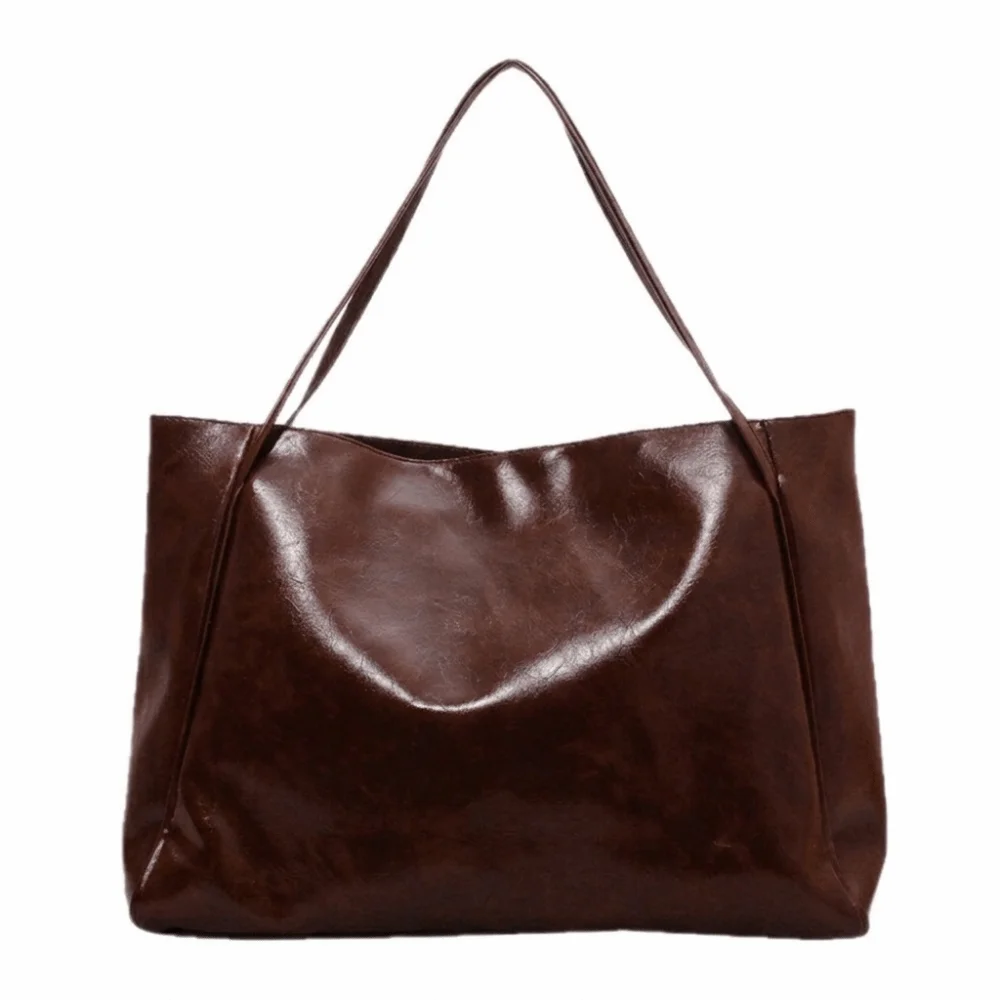 Casual Large Capacity Soft Pu Leather Shoulder Bag Polyester Lining Top-handle Tote Bag Durable Lightweight Handbag Daily