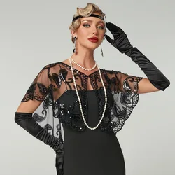 1920s Retro Sequin Beaded Shawl Great Gatsby Flapper Cocktail Party Ladies Dress Small Kam Shoulder Versatile Small Coat