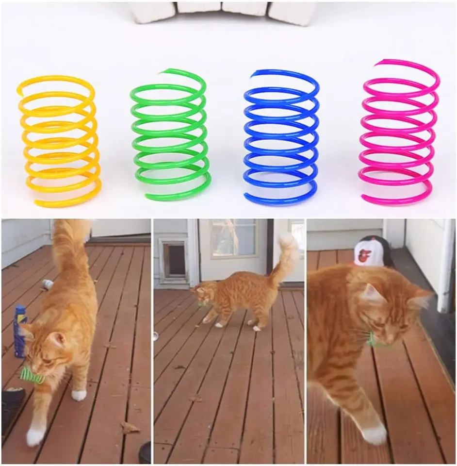 4/200Pcs Cat Spring Toy, Cat Spiral Toys Interactive for Indoor Colorful Cats Plastic Springs Coil for Kitten Hunting Swatting, image 3