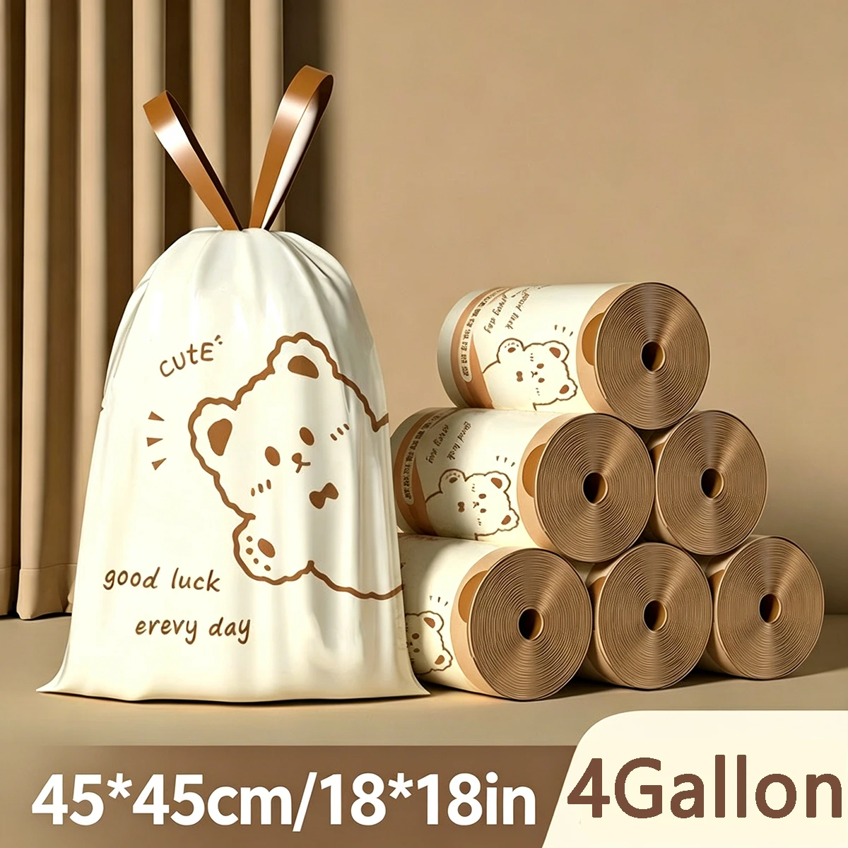 60 sacs poubelles à cordon imprimés lapin mignon, résistants à la déchirure, épais, pour cuisine, salon, salle de bain