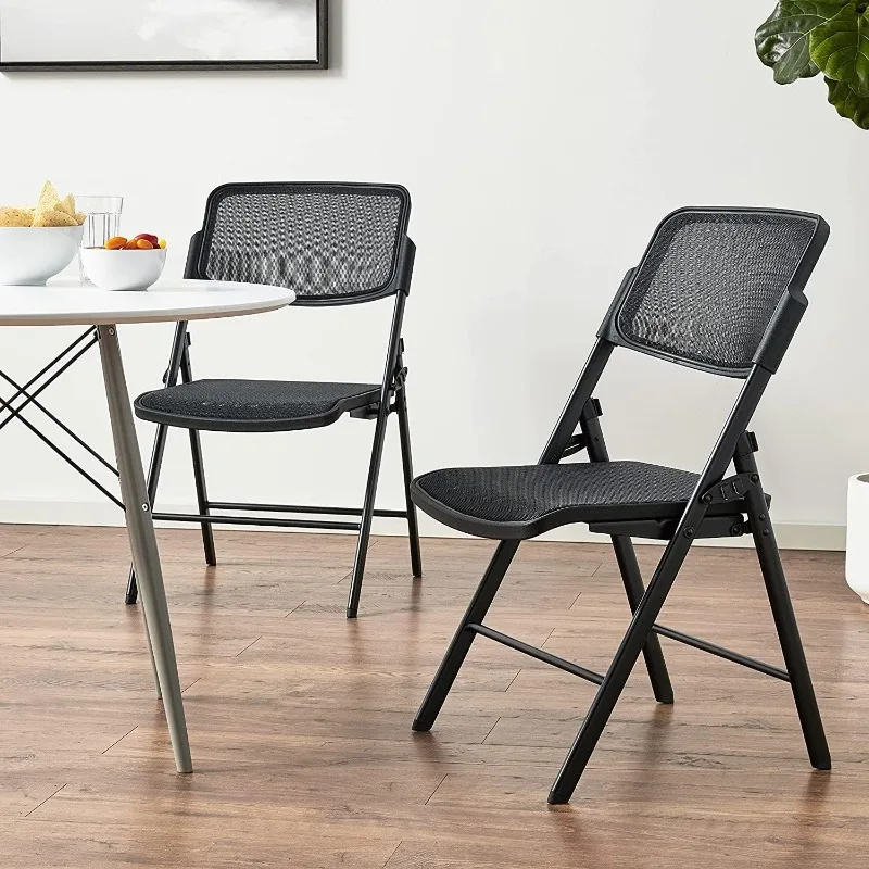 Office Star Deluxe Breathable ProGrid Seat and Back Folding Chair 2-Pack, Black Finish Frame