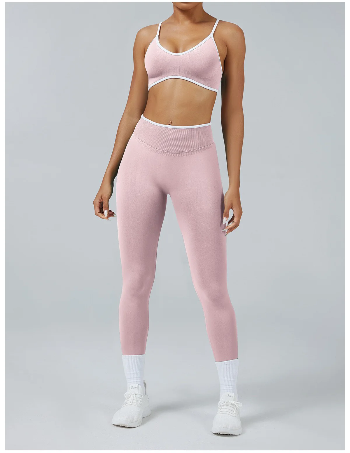 Nahtloses Fitness-Set für Damen, Trainingsanzug, Yoga-Sets, Sportbekleidung, Workout-Leggings mit mittlerer Taille, Sport-BH, Fitnesskleidung, Fitnessanzug – Detail 10