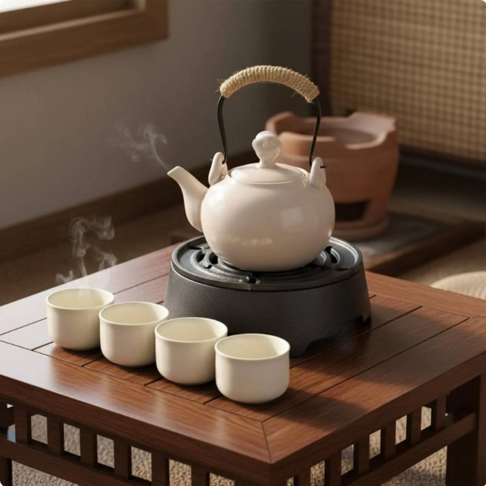 

Ceramic Teapot with Top Handle High-Temperature Fired Stovetop Tea Kettle Vintage Teapot Long-Lasting Water Boiler Anti-Rust