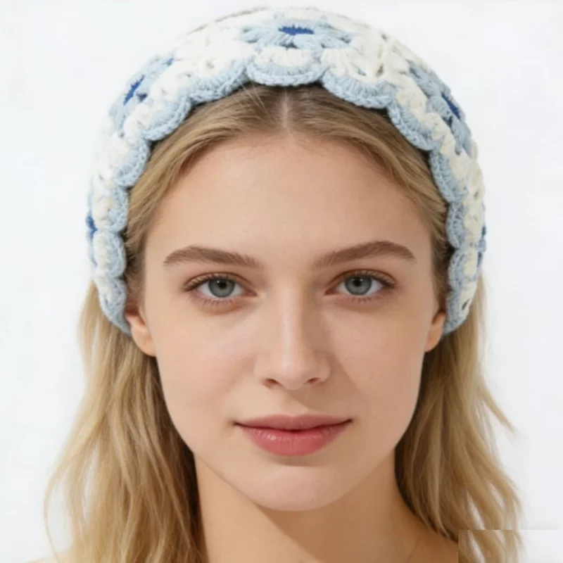 

Korean Knitted Hair Hoop Flower Hollow Hairband Women's Fashion Versatile Handmade Weaving Bohemia Sweet Hair Accessories