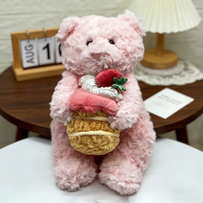 JELLYCAT Oso de Peluche Rosa de Barcelona con Pastel, Adorno de Peluche de Pastel de Cumpleaños Color Durazno, Juguete de Peluche JC, Regalo de Cumpleaños