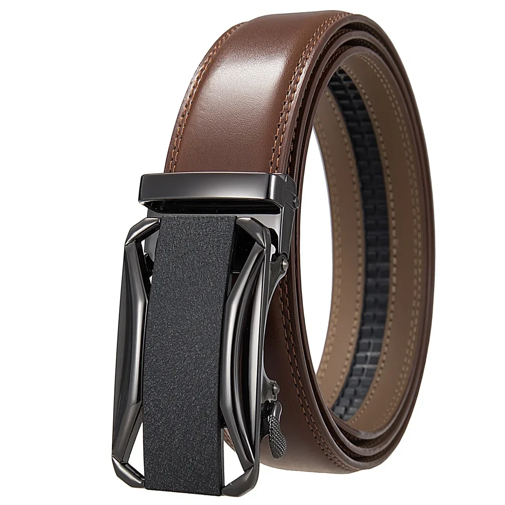 Luxury Men's Genuine Leather Ratchet Dress Belt with Automatic Buckle Fashion Youth Simple Black Brown Business Mens Belts B1341