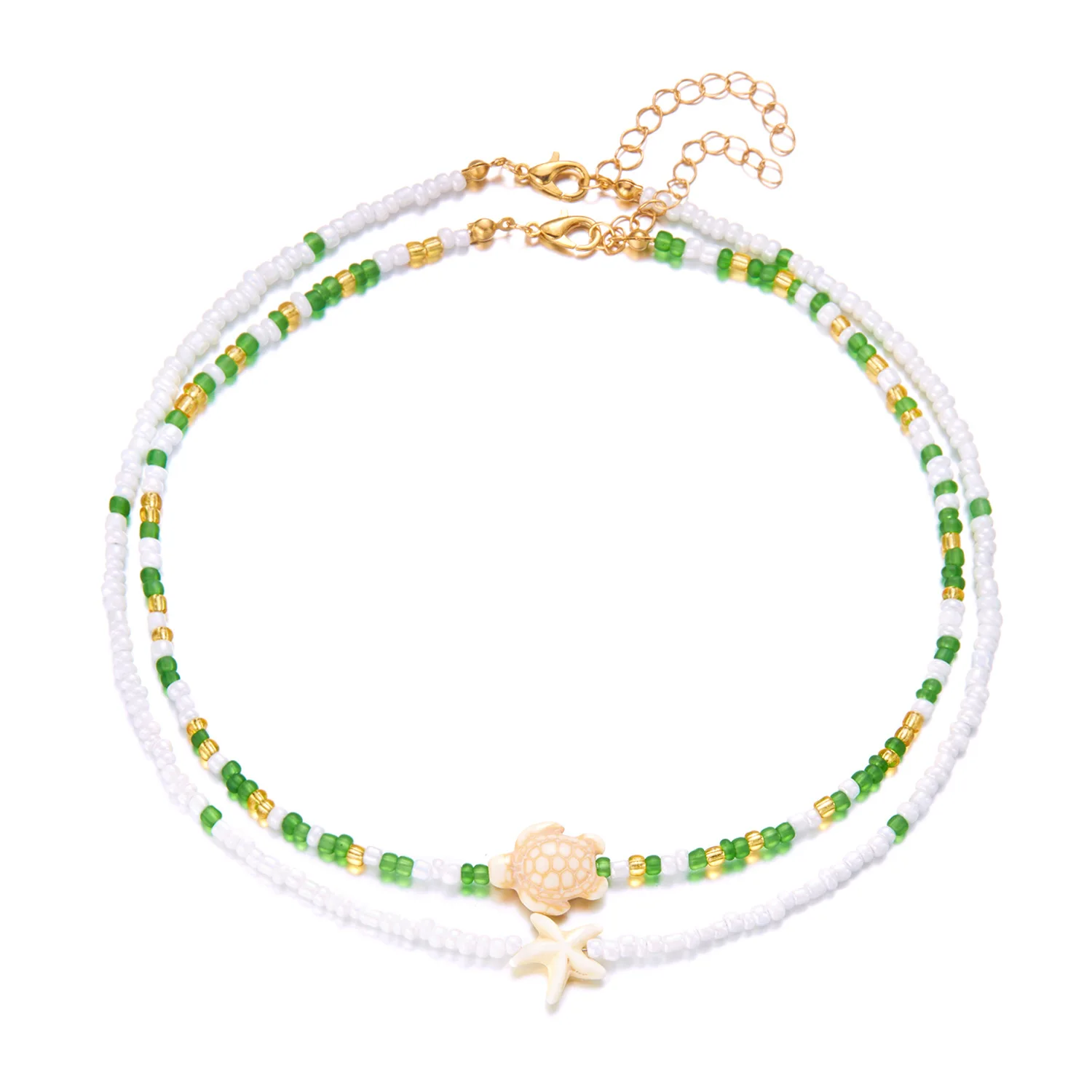

Hot Bohemian Double Beaded Starfish Turtle Pendant Necklace for Women Colorful Seed Bead Clavicle Chain Choker Beach Jewelry