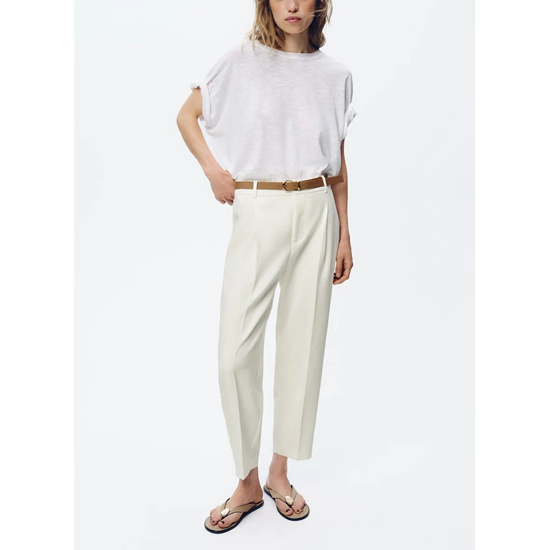Spring New Arrival Women's High Waist Ankle-Length Belted Multi-Color Casual Commute Pants Straight Leg Trousers