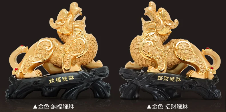 A pair # 2020 office home efficacious Talisman Money Drawing 3D Propitious gold PI XIU Sculpture FENG SHUI art statue