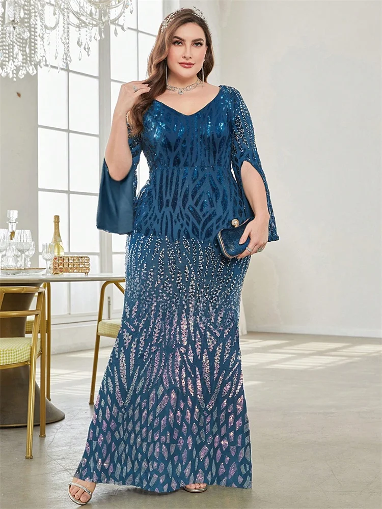 

Элегантные зеленые вечерние платья больших размеров с блестками, 2025, женское вечернее платье макси для выпускного вечера с длинными рукавами, роскошное коктейльное платье