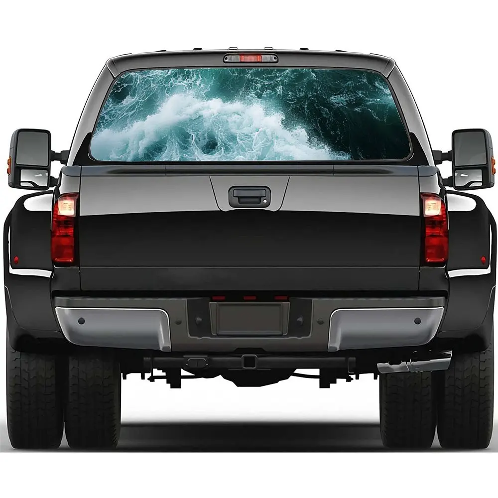 Rough Ocean Waves Spray Car Rear Windshield Sticker Truck Window See Through Perforated Back Window Vinyl Decal Decoration