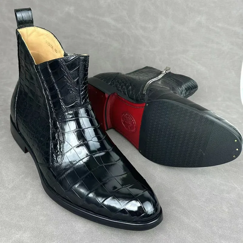 

New Authentic Thai Crocodile Walking Male Shoes Chelsea High-end Genuine High Men's Leather Suede Boots Business Casual Loafers