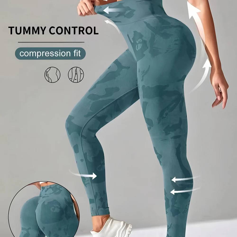 

New Camouflage Leggings Women Seamless Slim Tight Gym Workout Running High Waist Hip Liftting Stretchy Knited Yoga Fitness Pants